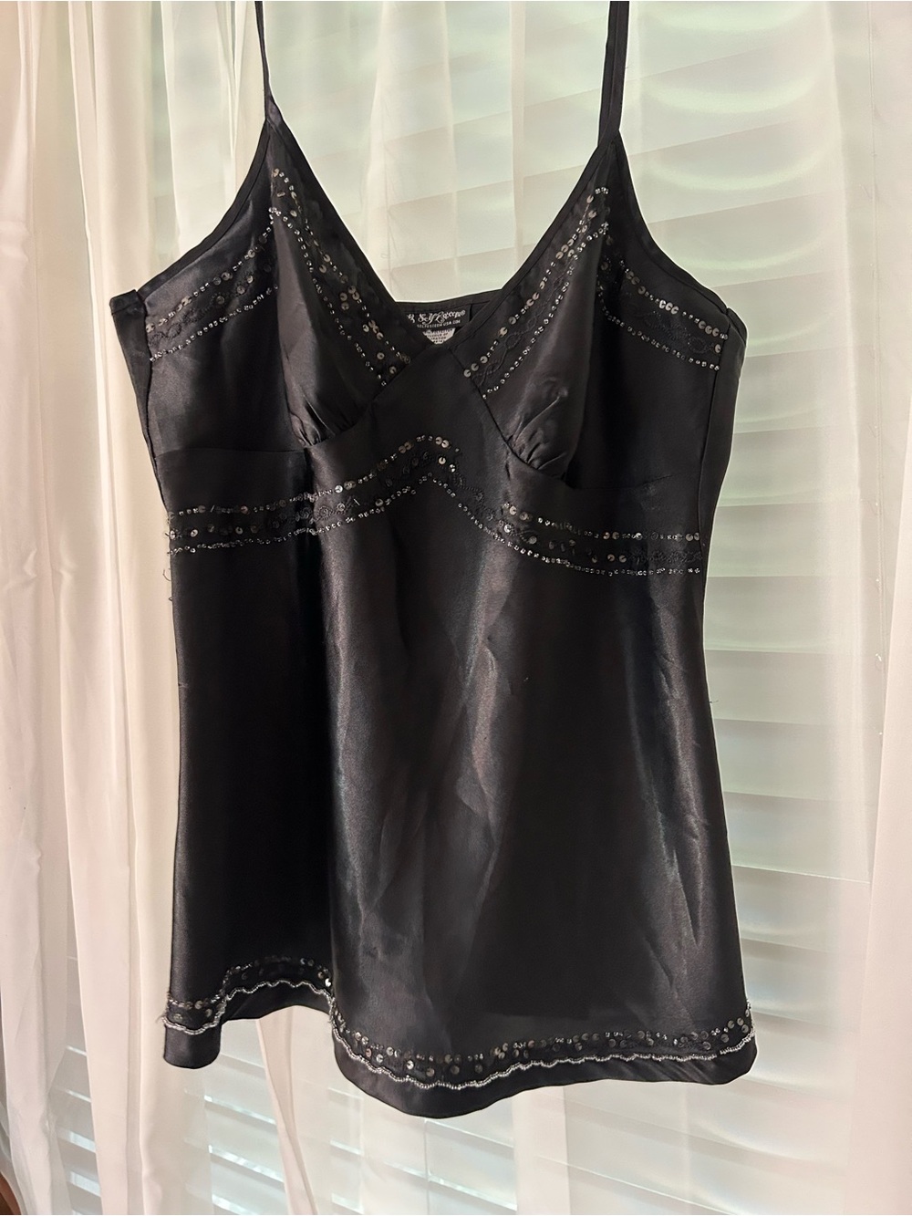 Y2K Self Esteem Black Satin Sequin-Trim Cami